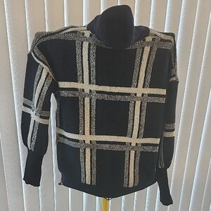 Women's Black and Cream Plaid Turtleneck Sweater